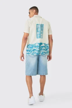 Oversized Linen Look Wave Shirt | BoohooMAN UK