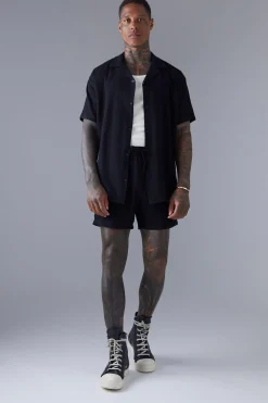Oversized Linen Shirt And Relaxed Short Set | BoohooMAN UK