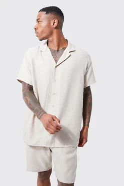 Oversized Linen Shirt And Short Set | BoohooMAN UK