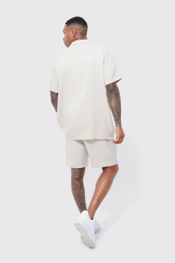 Oversized Linen Shirt And Short Set | BoohooMAN UK