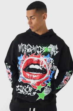 Oversized Lip Graffiti Graphic Hoodie | BoohooMAN UK