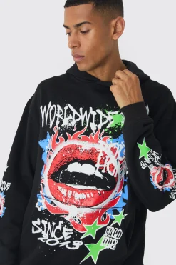 Oversized Lip Graffiti Graphic Hoodie | BoohooMAN UK