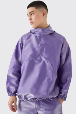 Oversized Liquid Metallic Half Zip Windbreaker | BoohooMAN UK