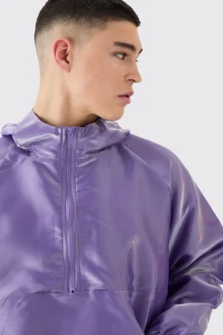 Oversized Liquid Metallic Half Zip Windbreaker | BoohooMAN UK