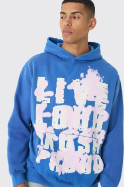 Oversized Live Loud Printed Hoodie | BoohooMAN UK