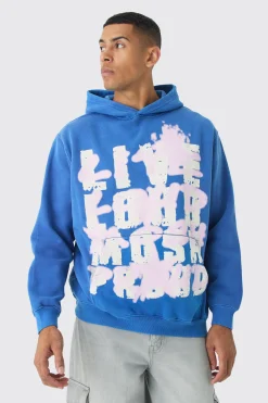 Oversized Live Loud Printed Hoodie | BoohooMAN UK