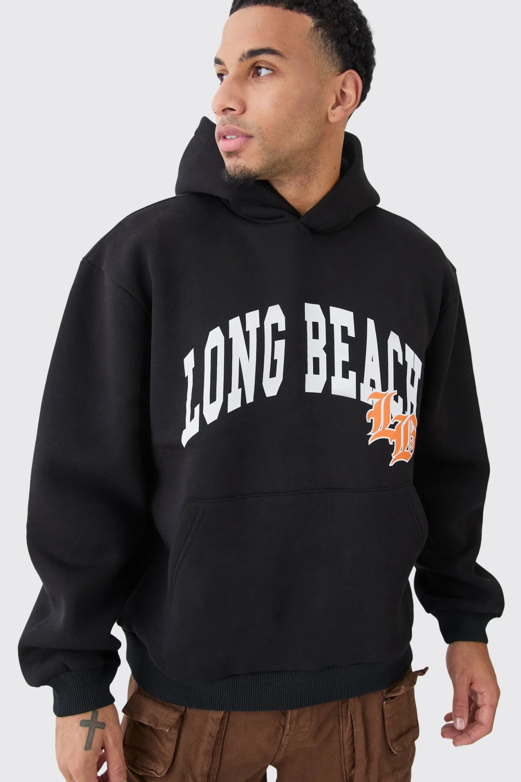 Oversized Long Beach Varsity Hoodie | BoohooMAN UK