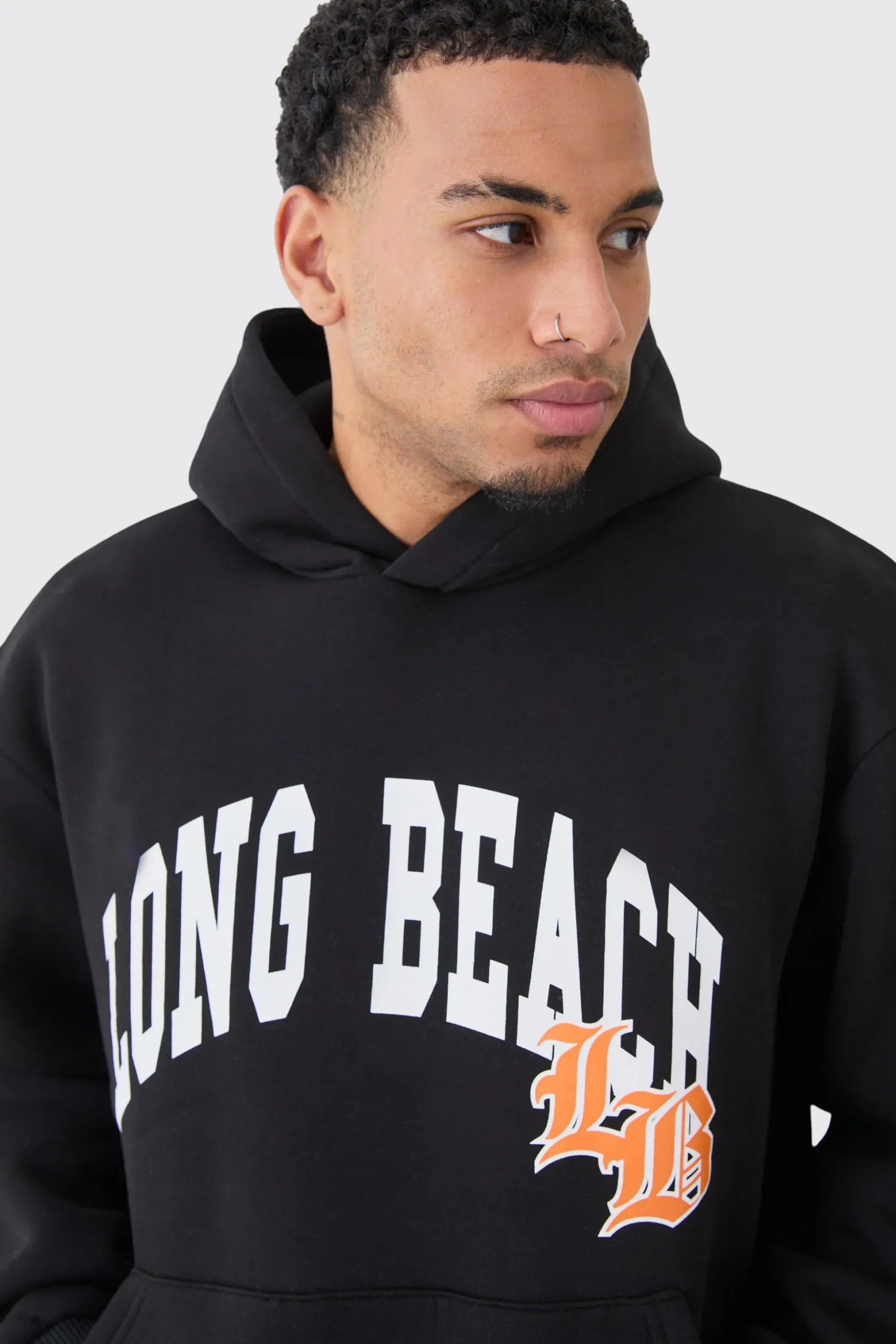 Oversized Long Beach Varsity Hoodie | BoohooMAN UK
