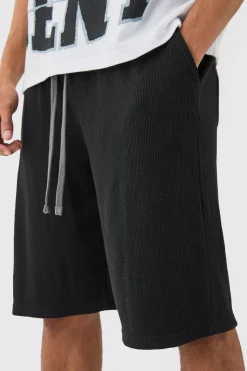Oversized Long Length Heavyweight Waffle Shorts | BoohooMAN UK