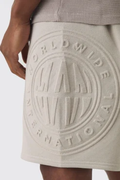Oversized Long Length Worldwide Embossed Short | BoohooMAN UK