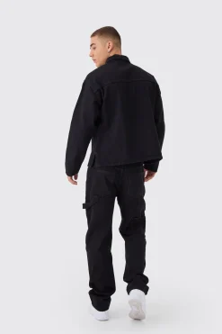 Oversized Long Sleeve 1/4 Neck Denim Shirt | BoohooMAN UK