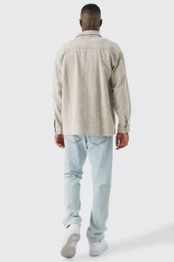 Oversized Long Sleeve Acid Wash Corduroy Shirt | BoohooMAN UK