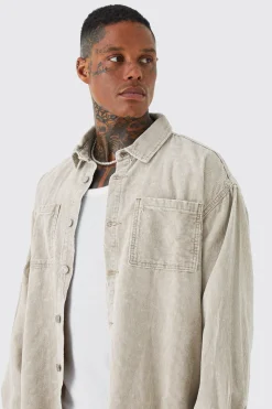 Oversized Long Sleeve Acid Wash Corduroy Shirt | BoohooMAN UK