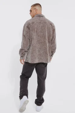 Oversized Long Sleeve Acid Wash Cord Shirt And Trouser Set | BoohooMAN UK
