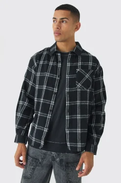 Oversized Long Sleeve Check Shirt | BoohooMAN UK