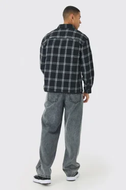 Oversized Long Sleeve Check Shirt | BoohooMAN UK