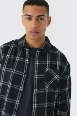 Oversized Long Sleeve Check Shirt | BoohooMAN UK