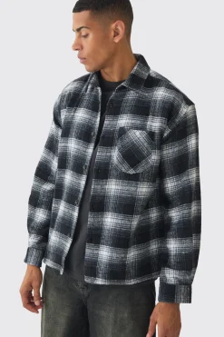 Oversized Long Sleeve Check Shirt | BoohooMAN UK