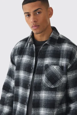 Oversized Long Sleeve Check Shirt | BoohooMAN UK