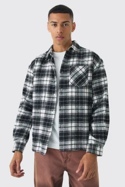 Oversized Long Sleeve Check Shirt | BoohooMAN UK