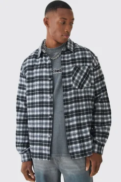 Oversized Long Sleeve Check Shirt | BoohooMAN UK