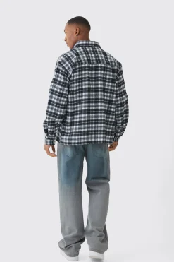 Oversized Long Sleeve Check Shirt | BoohooMAN UK