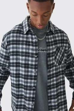 Oversized Long Sleeve Check Shirt | BoohooMAN UK