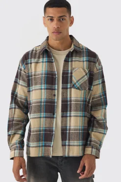 Oversized Long Sleeve Check Shirt | BoohooMAN UK