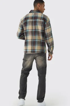 Oversized Long Sleeve Check Shirt | BoohooMAN UK