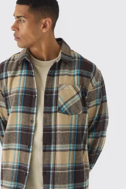 Oversized Long Sleeve Check Shirt | BoohooMAN UK
