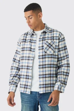 Oversized Long Sleeve Check Shirt | BoohooMAN UK