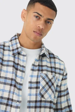 Oversized Long Sleeve Check Shirt | BoohooMAN UK
