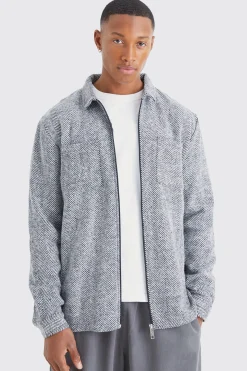 Oversized Long Sleeve Jacquard Overshirt | BoohooMAN UK