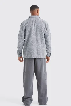 Oversized Long Sleeve Jacquard Overshirt | BoohooMAN UK