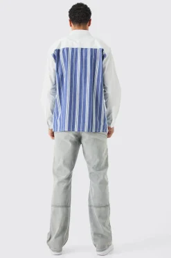 Oversized Long Sleeve Poplin Panel Stripe Shirt | BoohooMAN UK