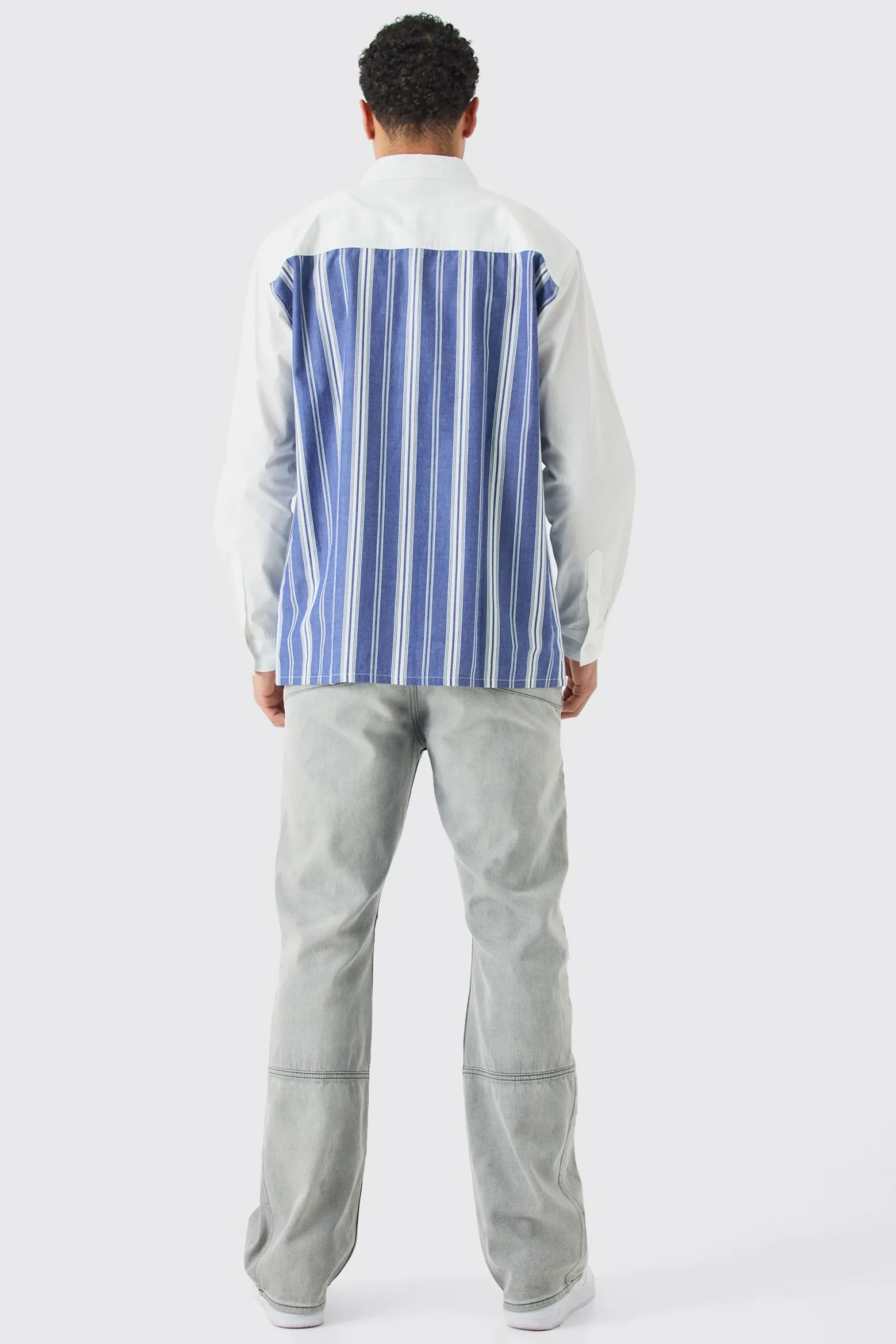 Oversized Long Sleeve Poplin Panel Stripe Shirt | BoohooMAN UK