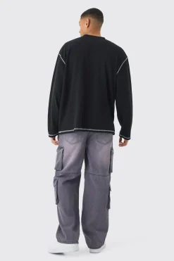 Oversized Long Sleeve Printed Waffle Sweatshirt | BoohooMAN UK