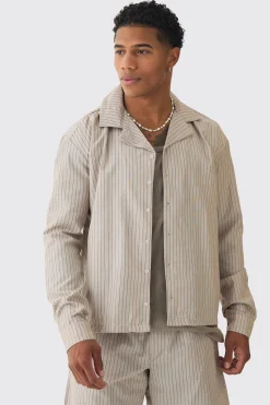 Oversized Long Sleeve Stripe Shirt & Short Set | BoohooMAN UK