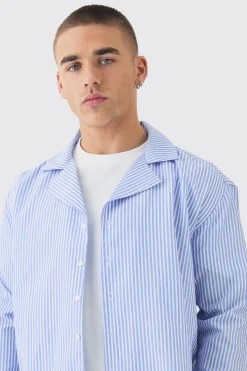 Oversized Long Sleeve Stripe Shirt | BoohooMAN UK