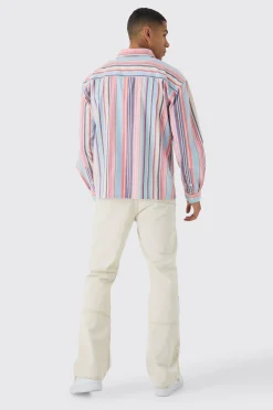Oversized Long Sleeve Stripe Shirt | BoohooMAN UK