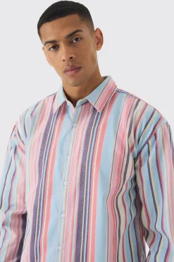 Oversized Long Sleeve Stripe Shirt | BoohooMAN UK