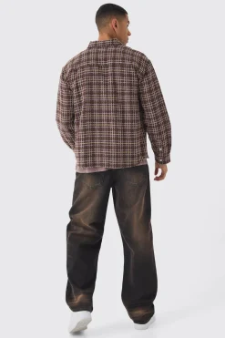 Oversized Long Sleeve Textured Check Shirt | BoohooMAN UK