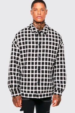 Oversized Look Grid Check Harrington | BoohooMAN UK