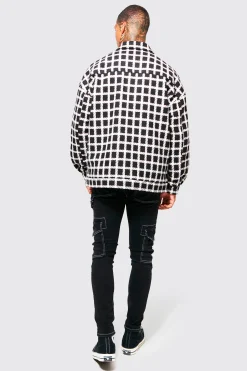 Oversized Look Grid Check Harrington | BoohooMAN UK
