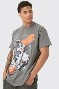 Oversized Looney Tunes Basketball License Wash Print T-shirt | BoohooMAN UK