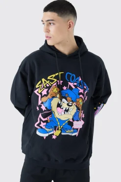 Oversized Looney Tunes Taz Multi Print License Hoodie | BoohooMAN UK