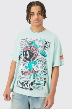 Oversized Looney Tunes Wash License T-shirt | BoohooMAN UK