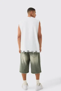 Oversized Loopback Drop Armhole Distressed Tank | BoohooMAN UK