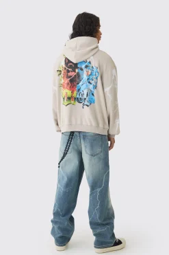 Oversized Loopback OFCL Gothic Print Hoodie | BoohooMAN UK