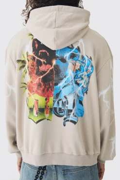 Oversized Loopback OFCL Gothic Print Hoodie | BoohooMAN UK